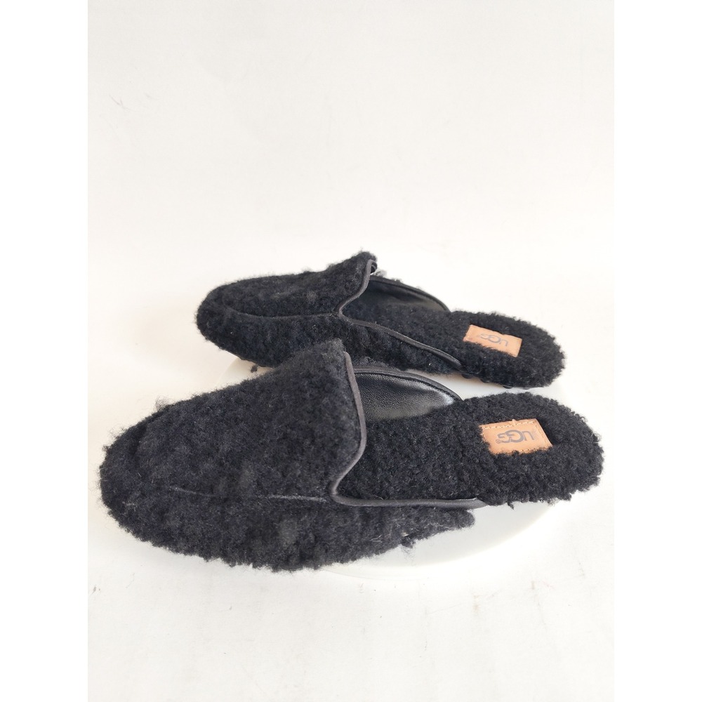 Ugg Slipper Loafers 5 Lane Fluffy Black Fuzzy Shearling Slip On Cozy Loungewear